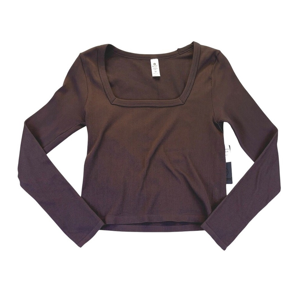 90 Degree Reflex Rib Seamless Leighton Cropped Top Square Neck Brown M NWT Gym